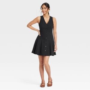 Universal Thread Button Front Godet Mini A-Line Sleeveless Mini Dress